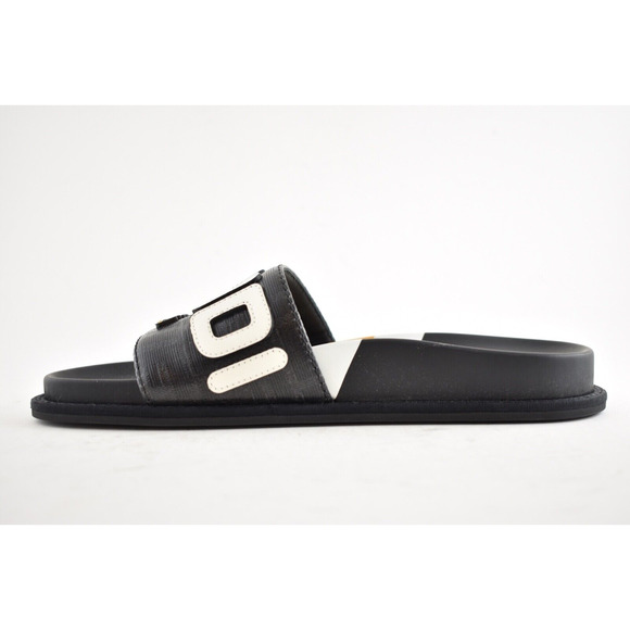 Fendi Mania Fila Black Coated Canvas FF Logo Mule Slide Flat Flip Flop Sandal 37 - Picture 9 of 12